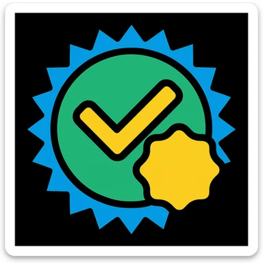 Modify the verified badge by changing the outer edge to be made of repeating triangle points, resembling a spiky circle, while keeping the checkmark and inner circle clean and recognizable. Maintain the original style of the badge. sticker