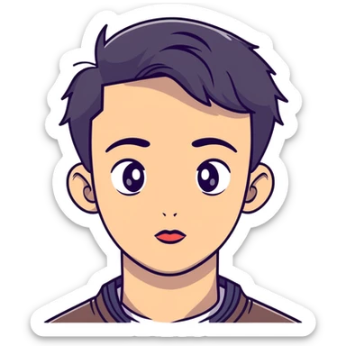 young man with modern black haircut, big eyes, medium lips, big eyebrows sticker