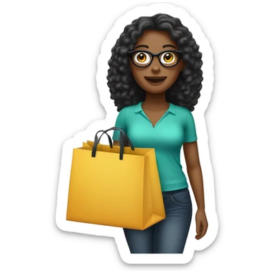 mulher branca com óculos preto com sacolas de compras sticker