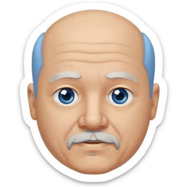 75, goatee, bald, grey side hair, chubby, blue eyes, goatee sticker