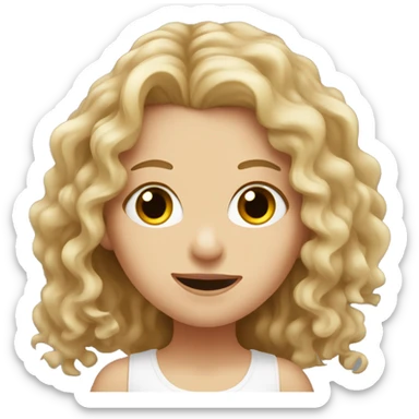 White girl with long curly dirty blonde hair, hazel eyes, sticking her tongue out sticker