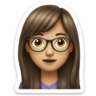 girl with long brown hair with bangs and hazel eyes and glasses sticker