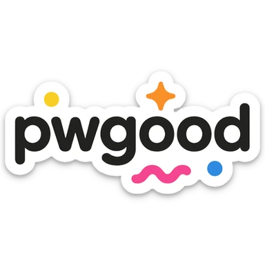 playful logo for 'pwgood' with rounded font and colorful accents, tech startup vibe sticker