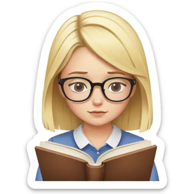 blonde girl with glasses looking down reading a book sticker