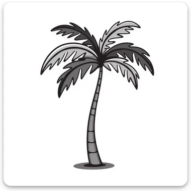 a palm tree with a curved trunk and large fronds, pastel colors dd9fb0, ffc6d3, a3bfc9, c4bee2, f1b091, detailed hand-drawn doodle style sticker
