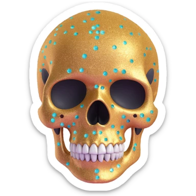 a glittery skull with sparkling highlights, shimmering textures, vibrant and eye-catching appearance sticker