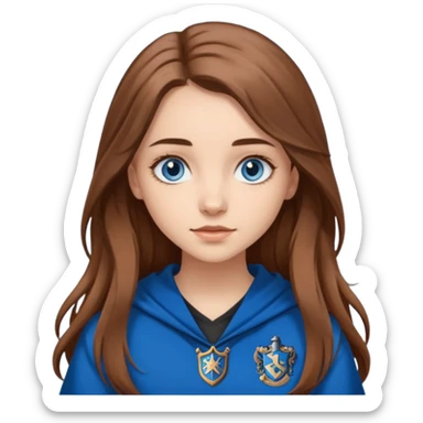 gorgeous Girl with light skin, blue eyes, long brown hair, wears a ravenclaw outfit sticker
