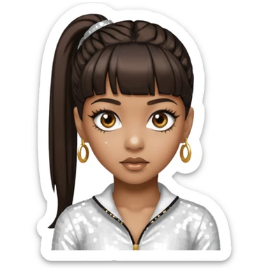 Left Eye from TLC with dark brown ponytail hair, white sequin outfit sticker