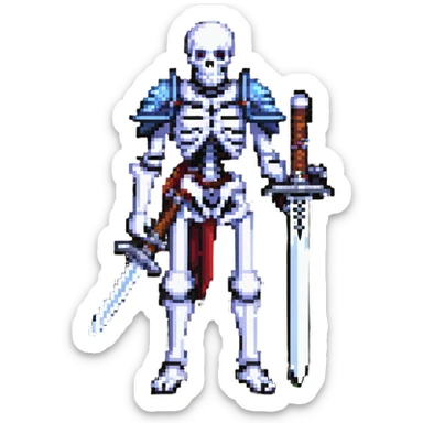 pixel art skeleton warrior, sword in hand, menacing pose sticker