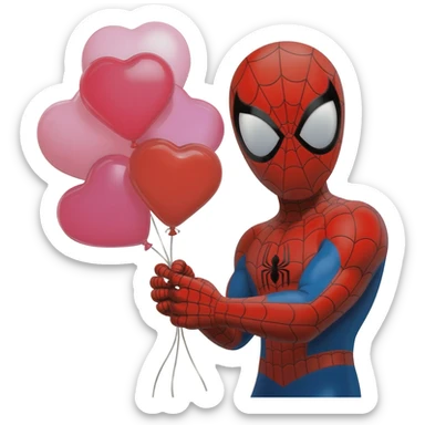 spiderman holding balloon hearts sticker