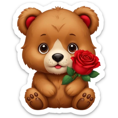 Cute bear with puppy dog eyes holding roses  sticker