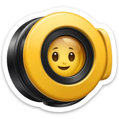 A simple camera lens, apple emoji style, 3/4 view, yellow sticker