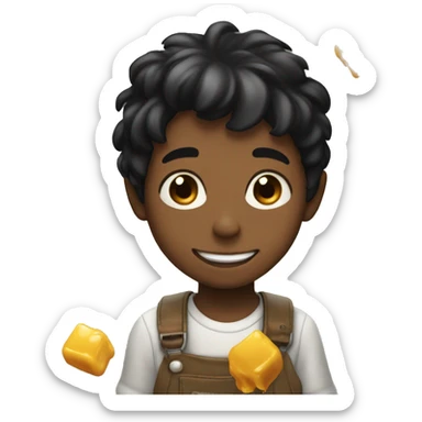 smiling boy with black hair, getting honey poured on him sticker