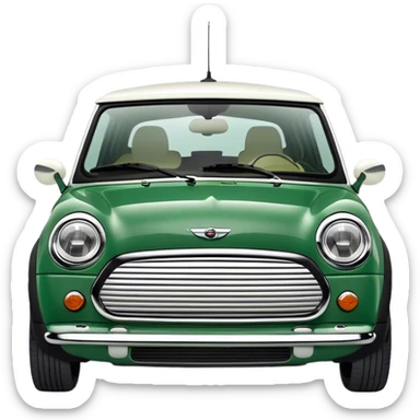English green mini Cooper with white ceiling front angular view sticker