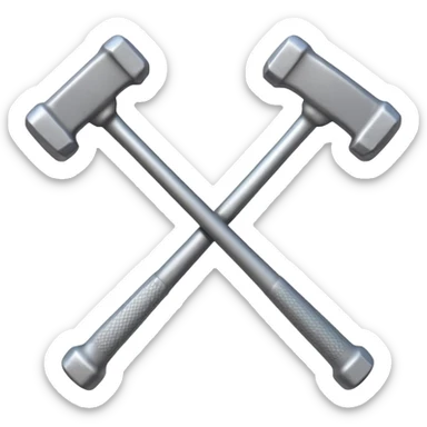 two hammers crossed over each other and a ticekt behind both of them. it has to be the simplest possible sticker