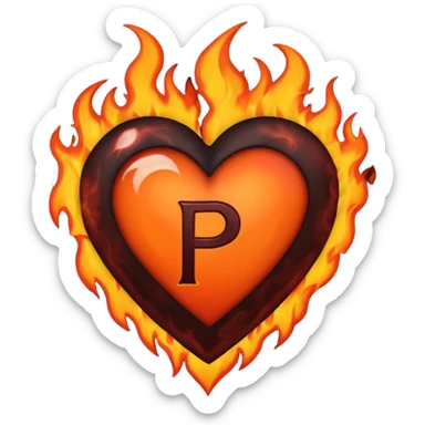 Can you make a dark orange heart with a dark red letter in the middle in a gothic style, the letter is P, I also want it to have some flames sticker