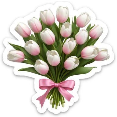 bouquet of white tulips and some pink tulips with a bow around it sticker