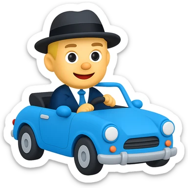 Accountant in blue car drive to Lipetsk, with a hat, emoji style sticker