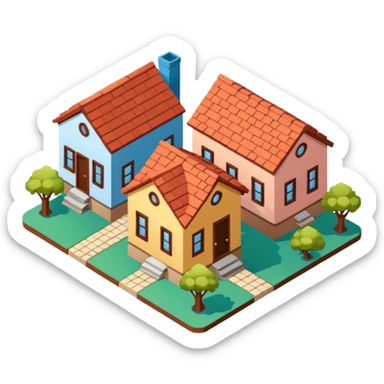 group of 3 houses representing neighborhood isometric houses on transparent background sticker