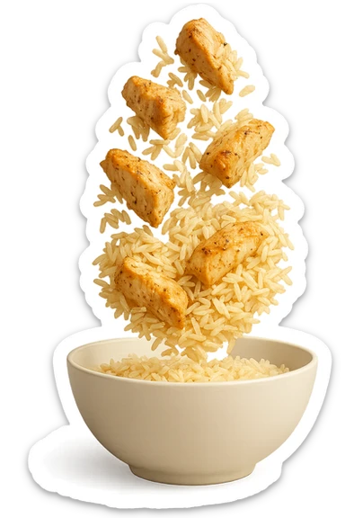 bowl bianca con pollo e riso che ci cadono dentro sticker