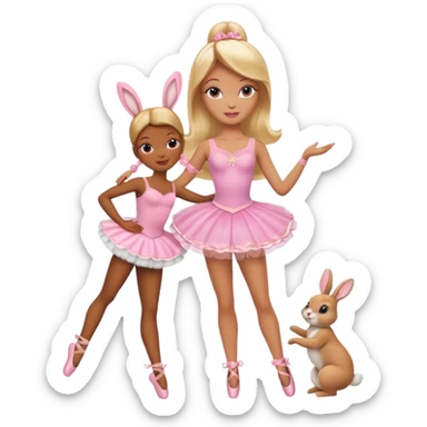 Brown skin blonde hair barbie ballerina holding bunny  sticker