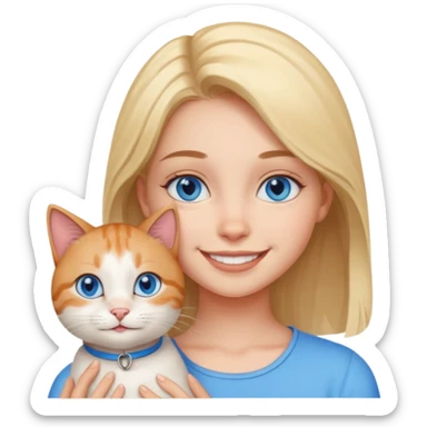 smiling girl with a cat with the girl with blue eyes sticker