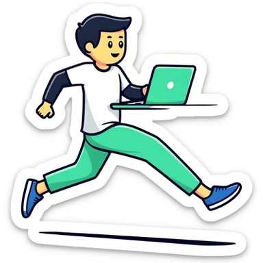 Me running with a laptop sticker