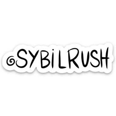 The word "SYBILRUSH" in handwritten style sticker