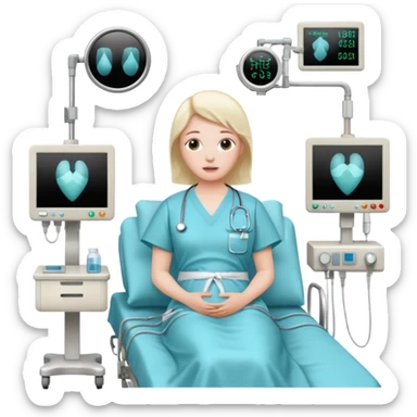 a patient waking up before a surgery, with monitors etc sticker