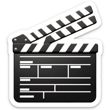 Ultra simplified movie clapper with black and white colors, two simple rectangles with a diagonal line, minimal design sticker