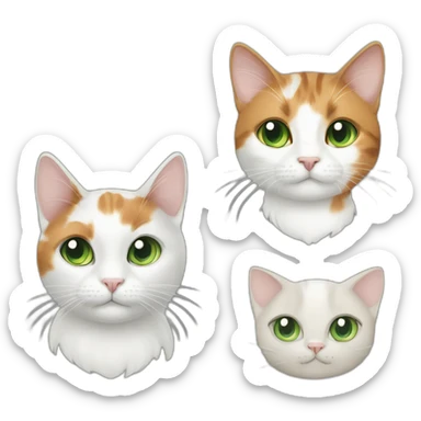 1 calico cat and 1 white cat green eyes sticker