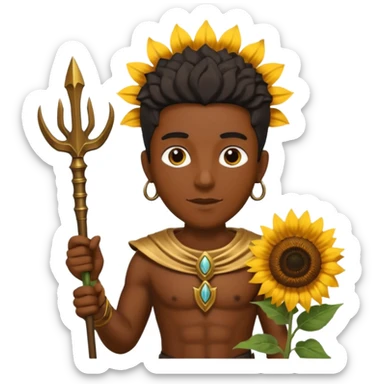 black god with sunflower, scepter, trident sticker