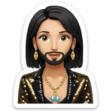 Conchita Wurst with black sequin jacket, shirtless with necklace  sticker
