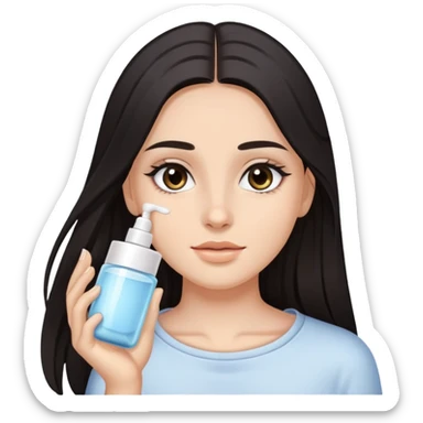 Girl with dark long hair doing skincare sticker