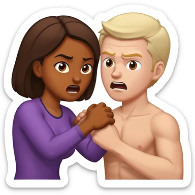 Brown skin woman white man tussling sticker
