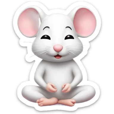 Cute little white mouse meditating with eyes closed on a pink yoga mat  sticker