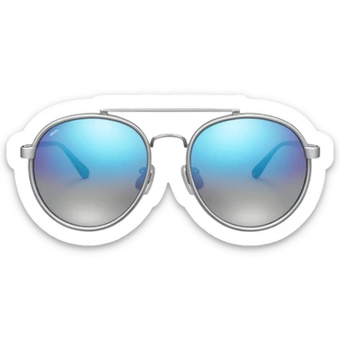 A pair of luxury sunglasses emoji with silver chrome frame, smooth rounded lenses, reflective metallic surface, high-end swag aesthetic, minimal and clean design, iOS emoji style, centered, white background sticker