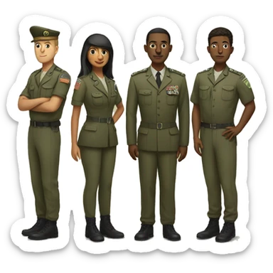 4 army people standing next to eachother sticker