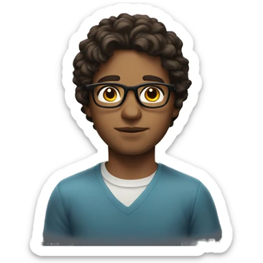 Brunette boy with light and wavy hair, glasses and mile eyes sticker