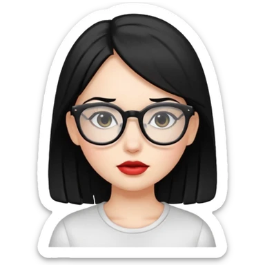 white baddie pretty girl with black hair and glasses sticker