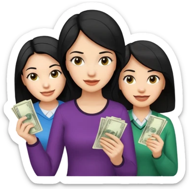 Chica cabello negro, en el marketing digital, que esté preocupada por facturas y otra que esté alegre de ganar dinero  sticker