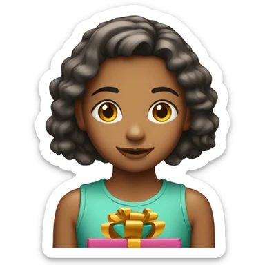 Young girl with present sticker