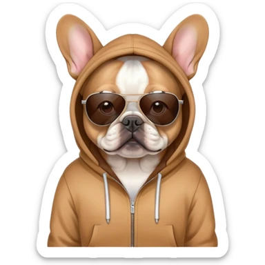 French bulldog wearing a hoodie with sunglasses sticker