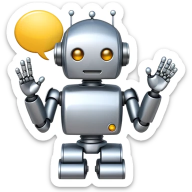 robot with a speech bubble emoji representing LLM sticker