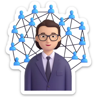 business manager avatar in front of a digital community network sticker