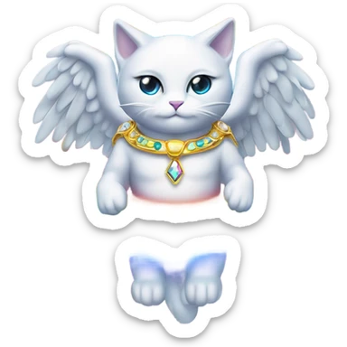 Transcendent Heavenly Rainbow 4d Diamond ultra mega surpream beyond Omni-Cat God with wings and a ring around its body and another ring above it’s head full body sticker