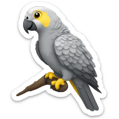Grey parrot with yellow  sticker
