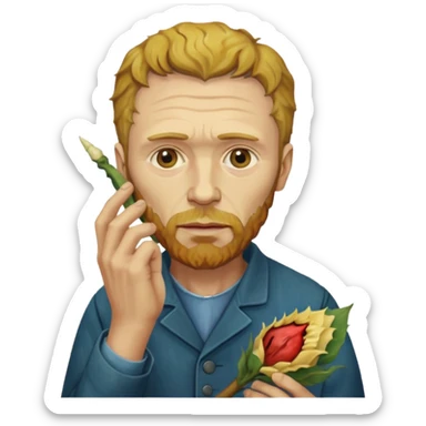van gogh holding an ear in his hand sticker