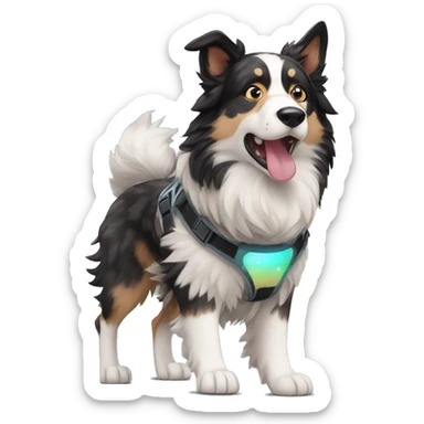  Black spotted brindle collie husky fluffy ears and holographic harness running sticker