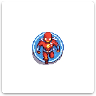 round superhuman icon with lightning speed, fast hero running sticker